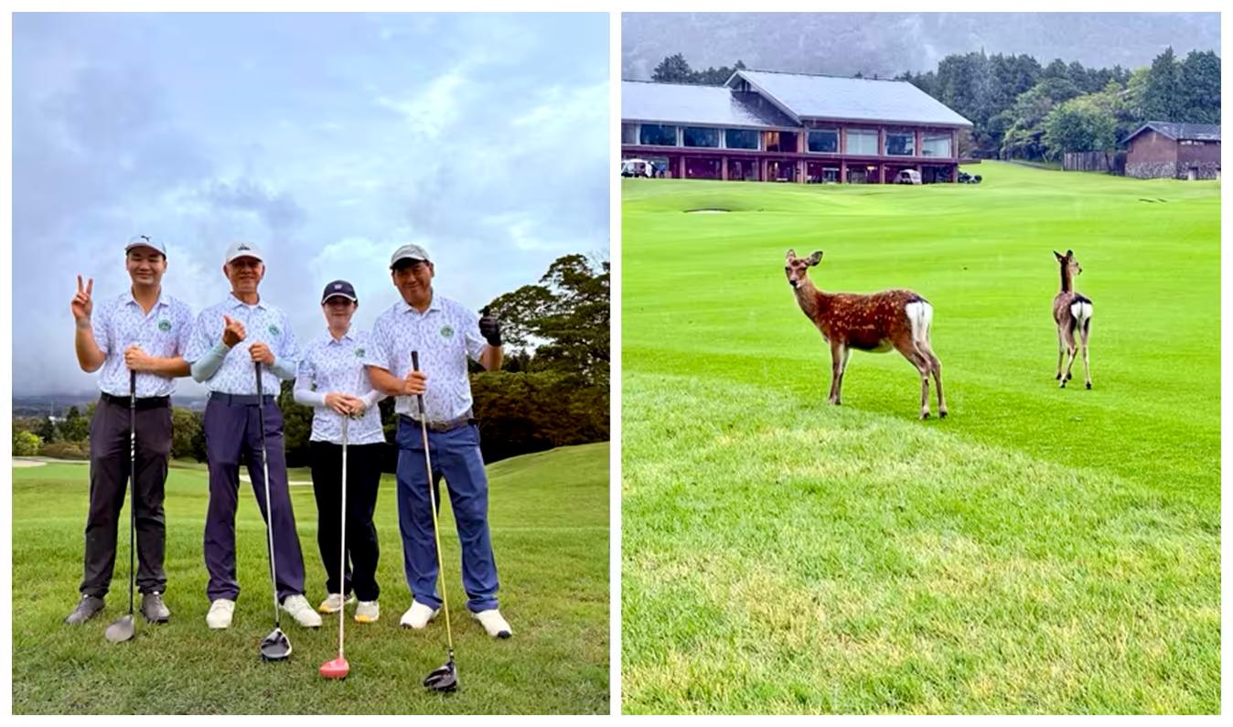 Smiles on the course and an unexpected encounter with deer on the fairway.